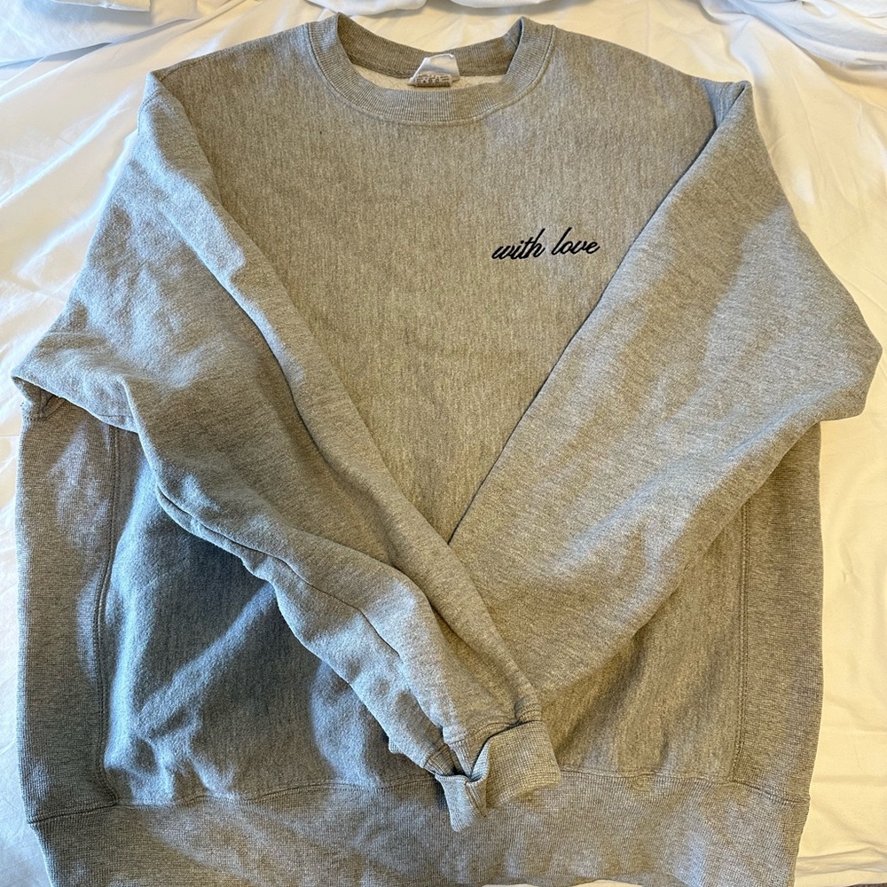 Gray “With Love” Crewneck Sweater Maggie Macdonald